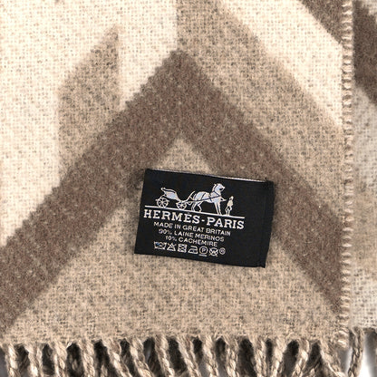 Hermes Wool Cashmere Chevrons Camo Blanket Ficelle 4 of 4