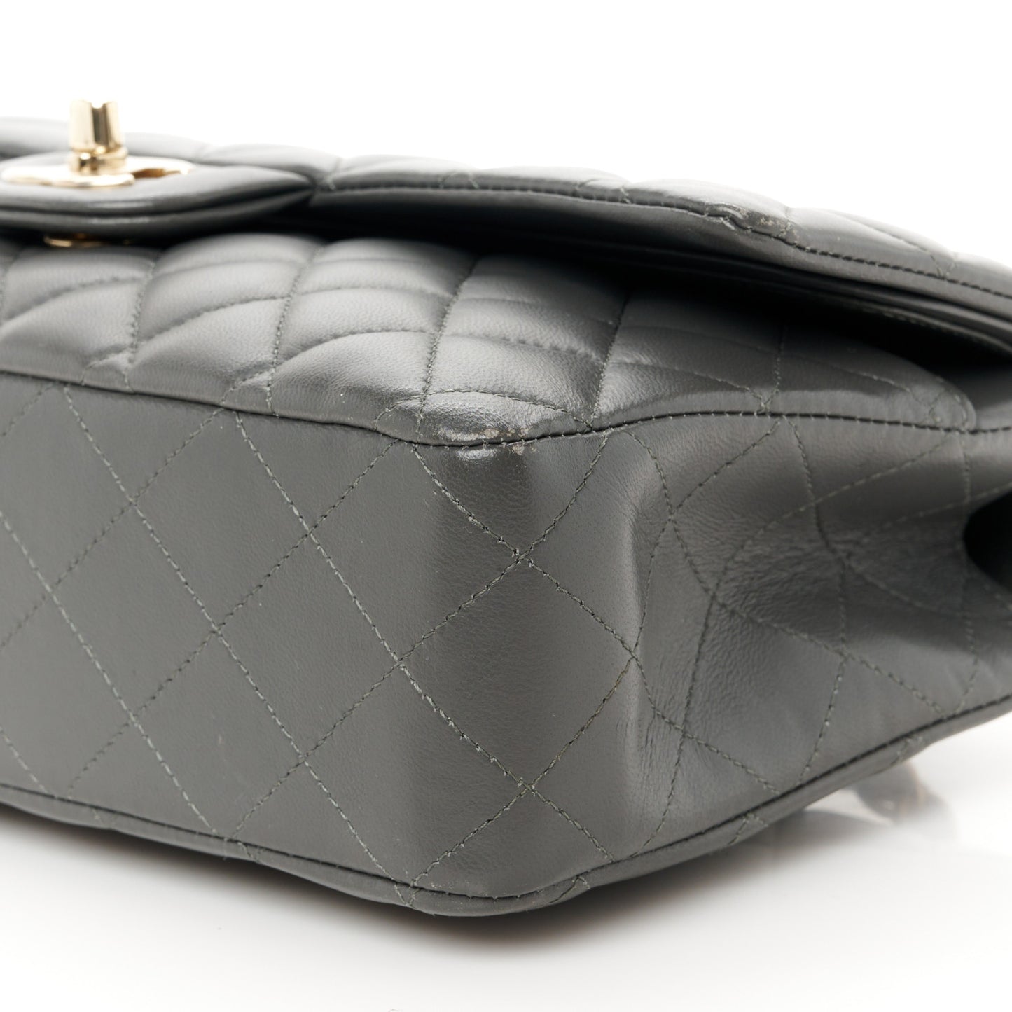 Lambskin Quilted Medium Double Flap Dark Grey