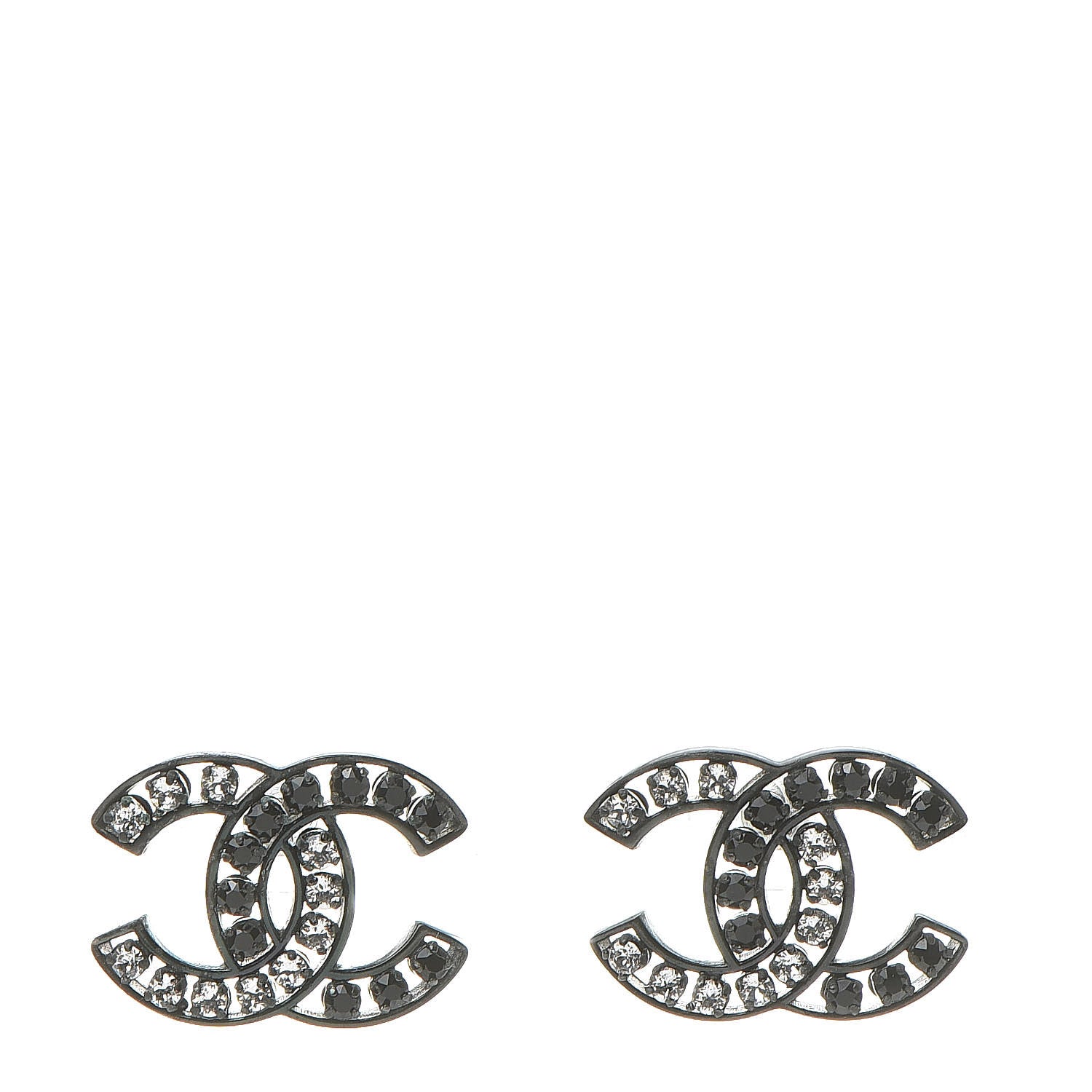 Chanel Crystal CC Earrings Black Silver 1 of 5