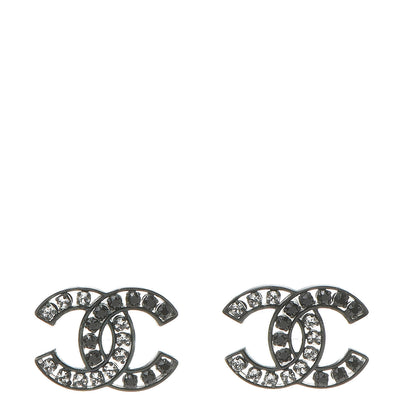 Chanel Crystal CC Earrings Black Silver 1 of 5