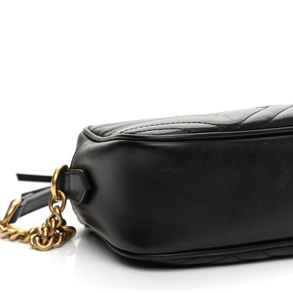 Gucci Calfskin Matelasse Small GG Marmont Chain Shoulder Bag Black 9 of 11
