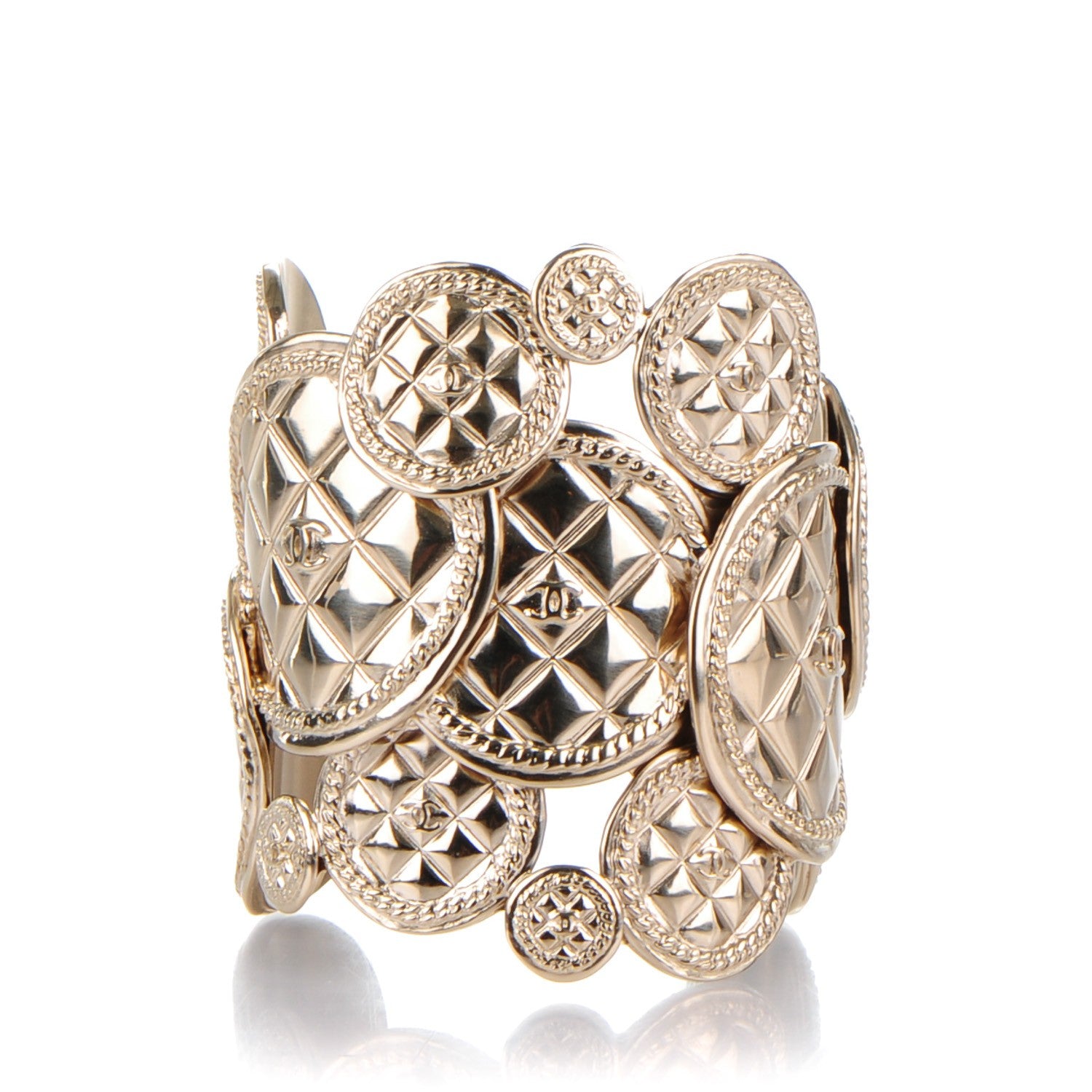Chanel Metal Quilted Coin CC Cuff Gold 1 of 5