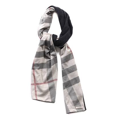 Burberry Cashmere Wool Solid To Check Knitted Scarf Navy 1 of 4