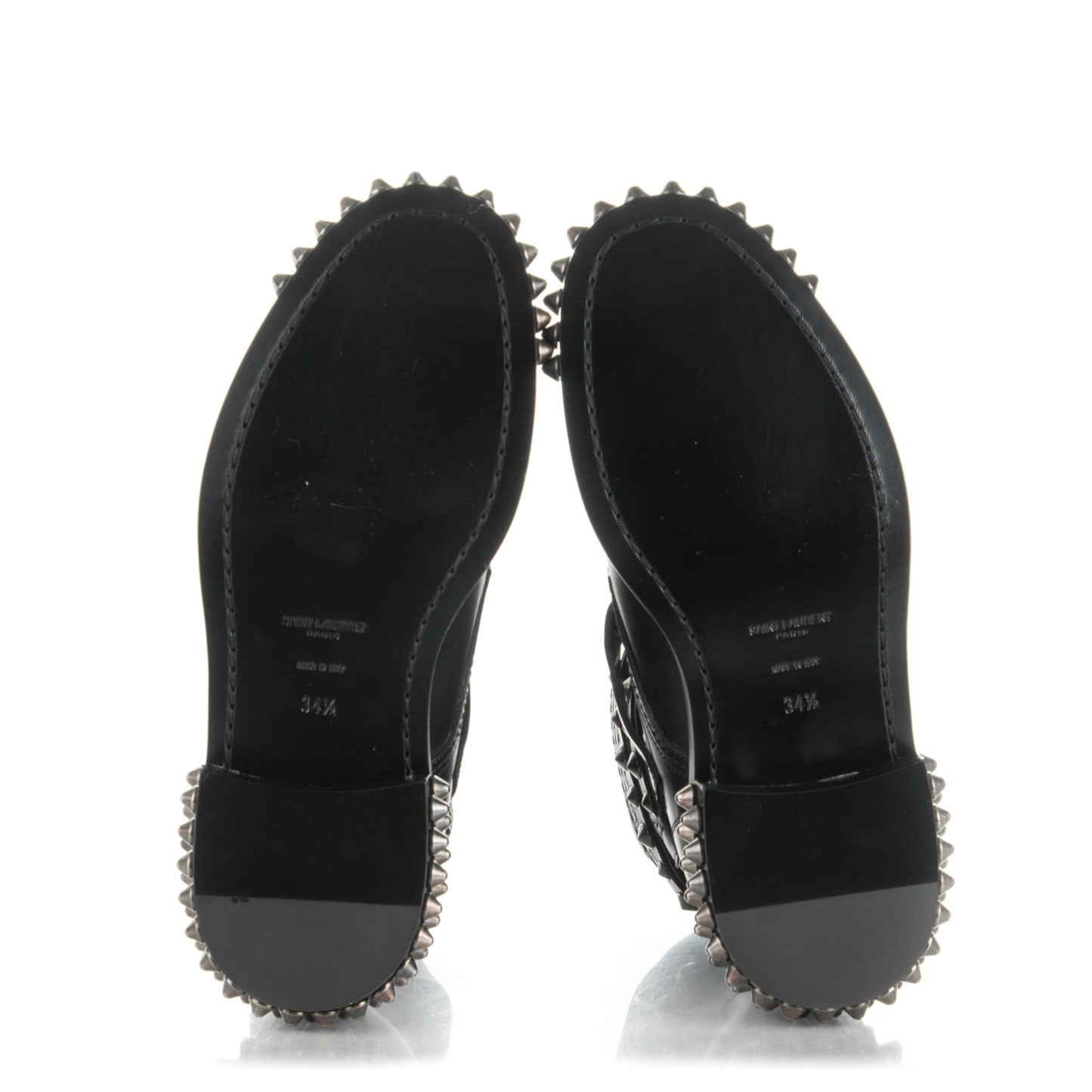 Smooth Calfskin Studded Ankle Ranger Boots 34.5 Black