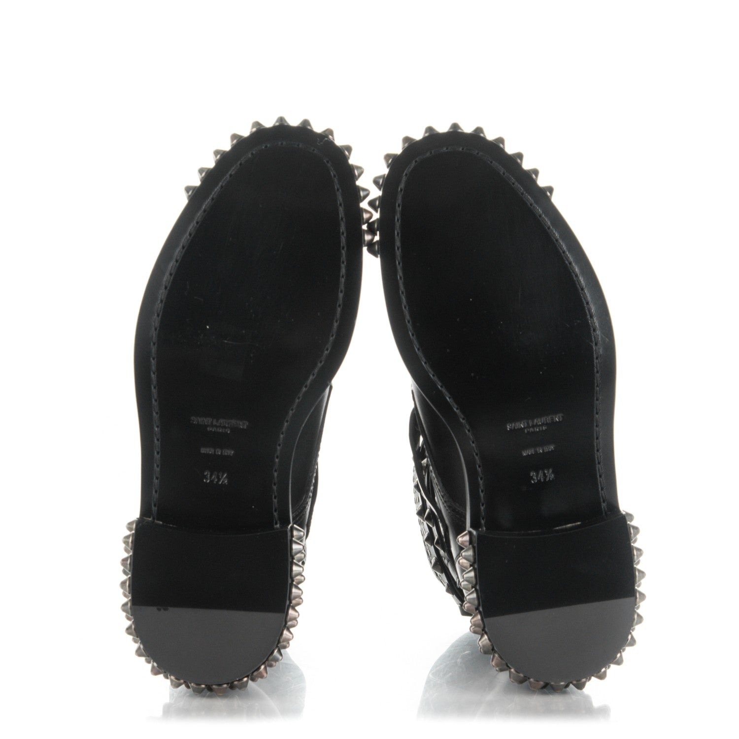 Saint Laurent Smooth Calfskin Studded Ankle Ranger Boots 34.5 Black 5 of 10