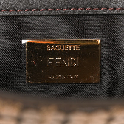 Fendi Fabric Jacquard Paillettes Vitello Seta FF 1974 Baguette Testa di Moro Real Ebano 6 of 10