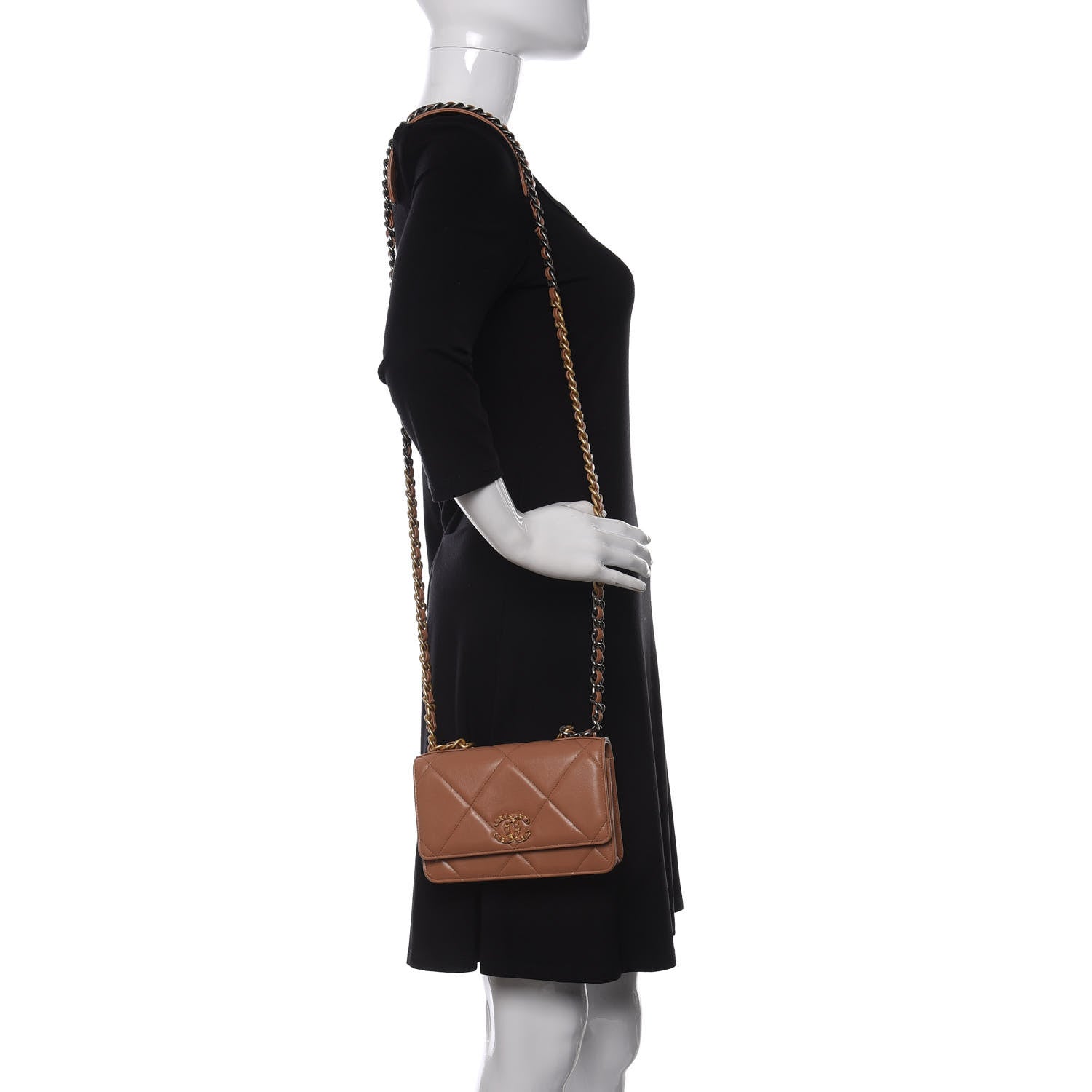 Chanel Lambskin Quilted Chanel 19 Wallet On Chain WOC Brown 2 of 10