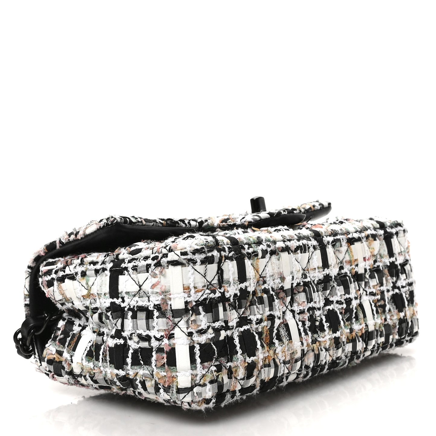 Tweed Quilted Mini Rectangular Flap White Black Multicolor