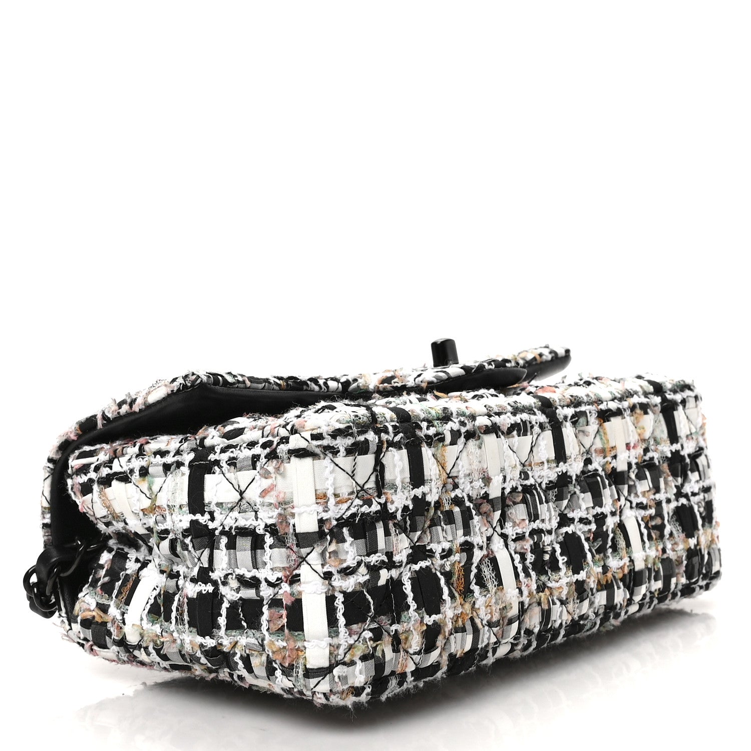 Chanel Tweed Quilted Mini Rectangular Flap White Black Multicolor 4 of 9