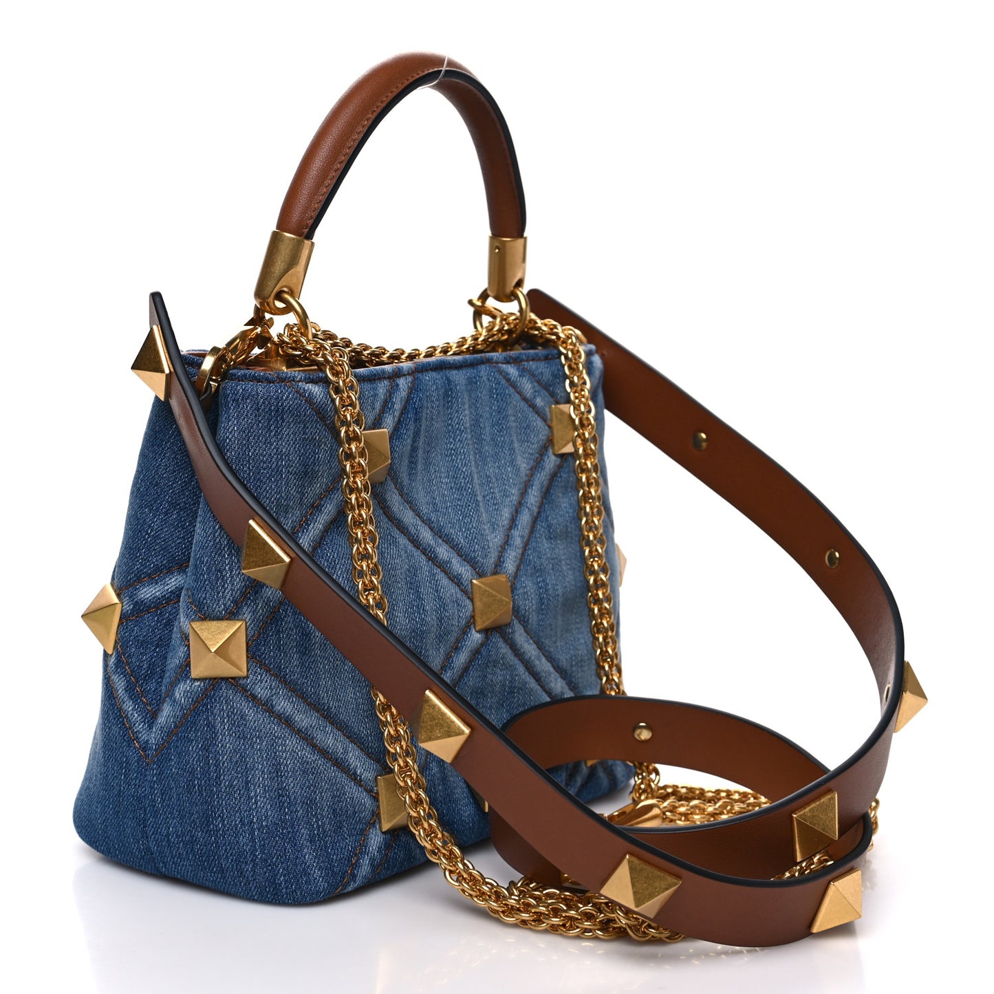 Denim Small Roman Stud The Handle Bag Light Denim Selleria