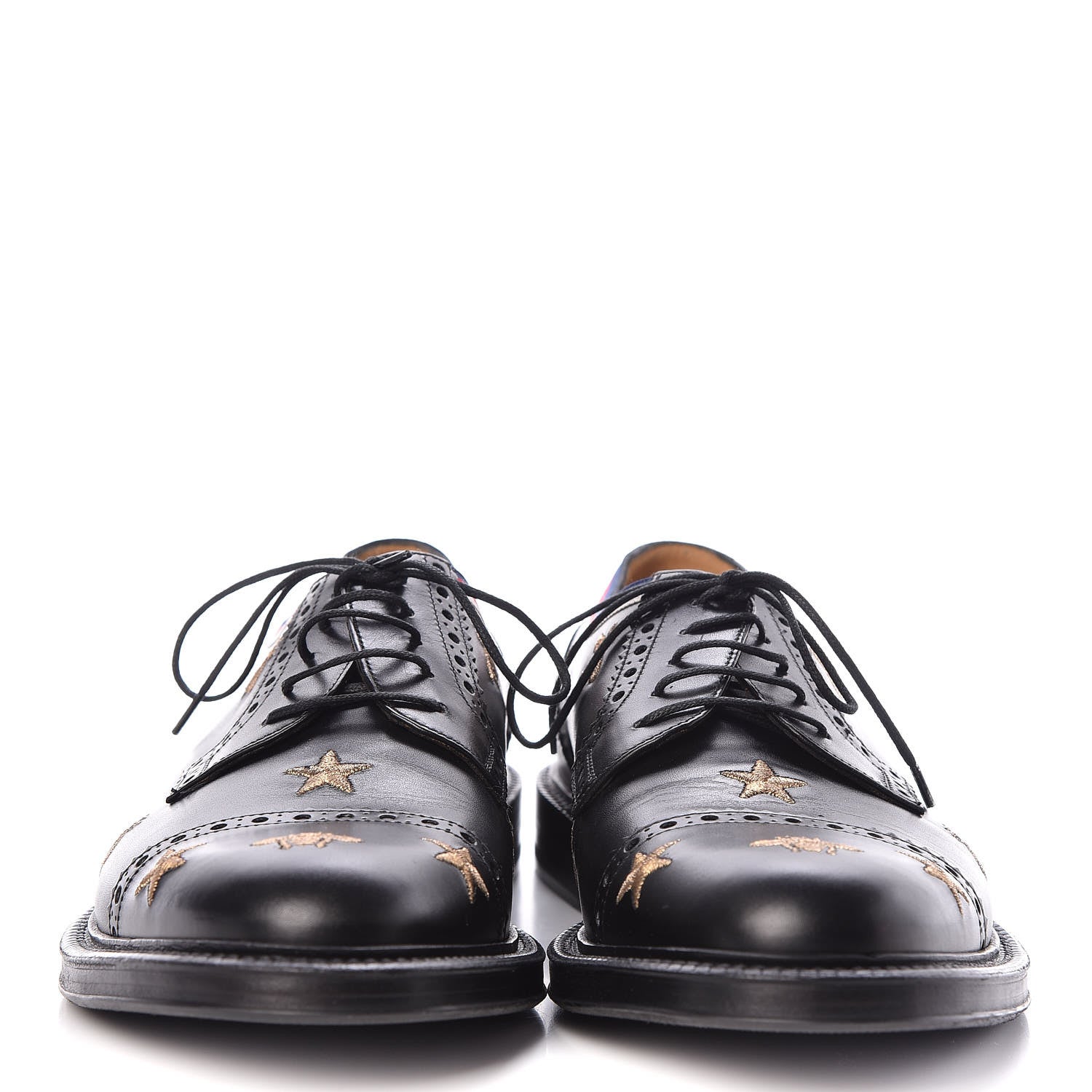 Gucci Calfskin Bee Star Embroidered Mens Captoe Derby Loafers 8 Black 2 of 7
