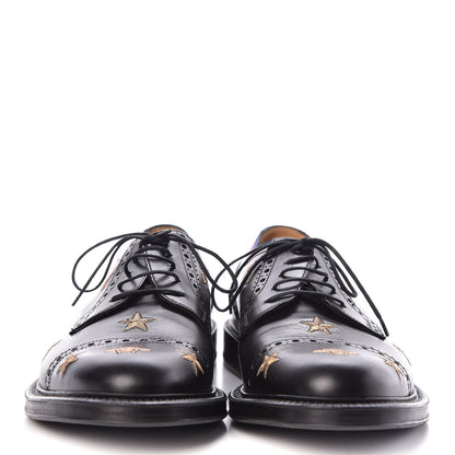 Gucci Calfskin Bee Star Embroidered Mens Captoe Derby Loafers 8 Black 2 of 7