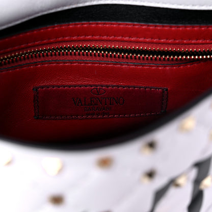 Valentino Garavani Lambskin VLTN Print Medium Rockstud Spike Shoulder Bag Optic White Black 5 of 8
