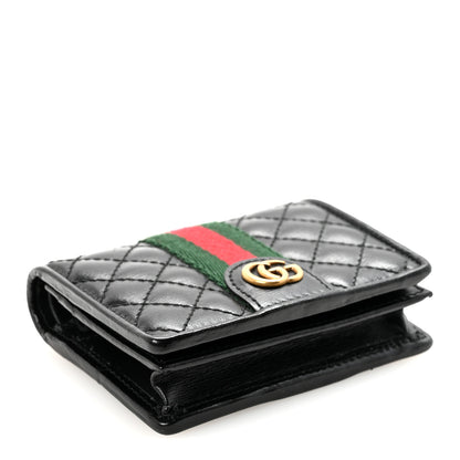 Gucci Calfskin Web Trapuntata GG Marmont Card Case Wallet Black 4 of 8