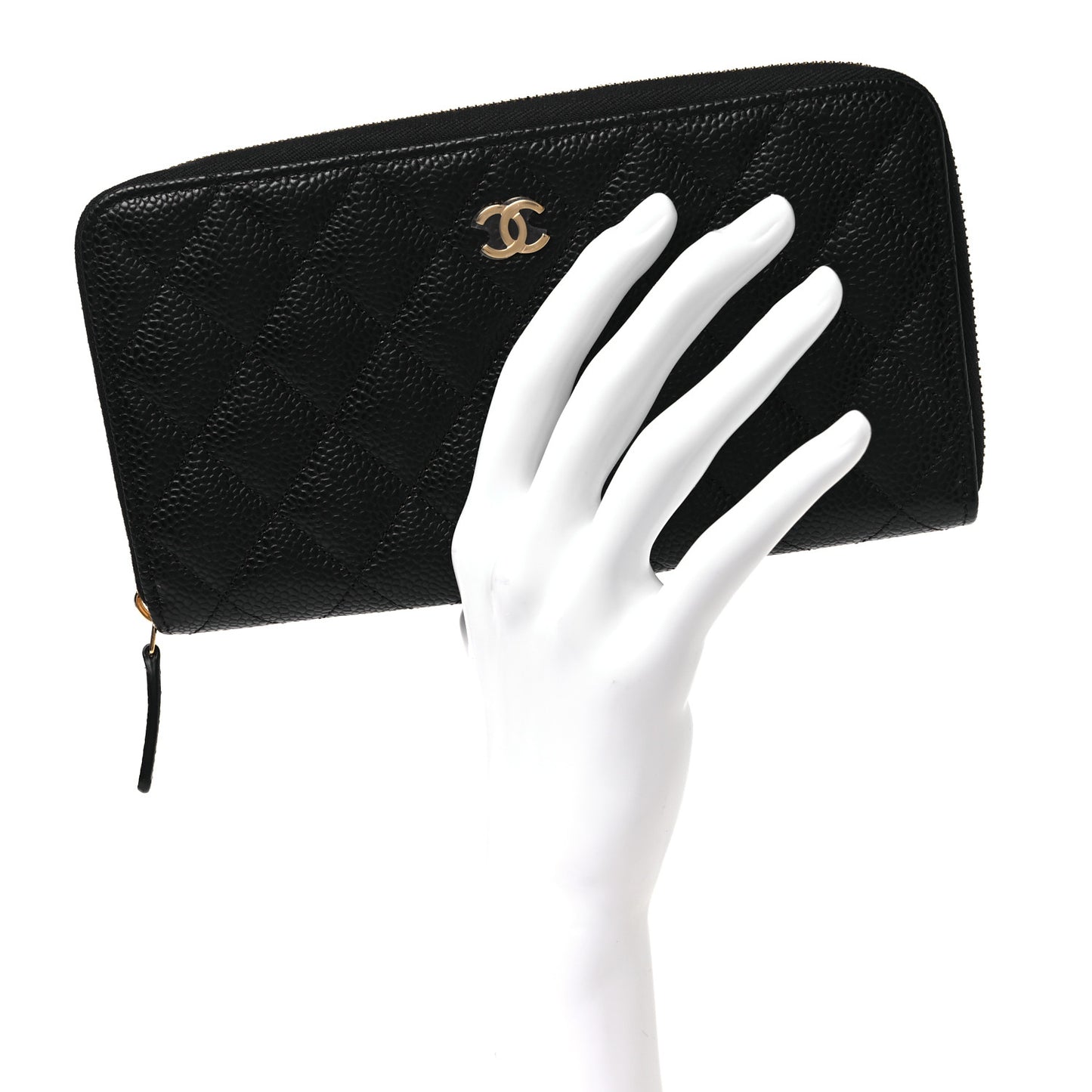 Caviar Quilted Large Gusset Zip Around Wallet Black