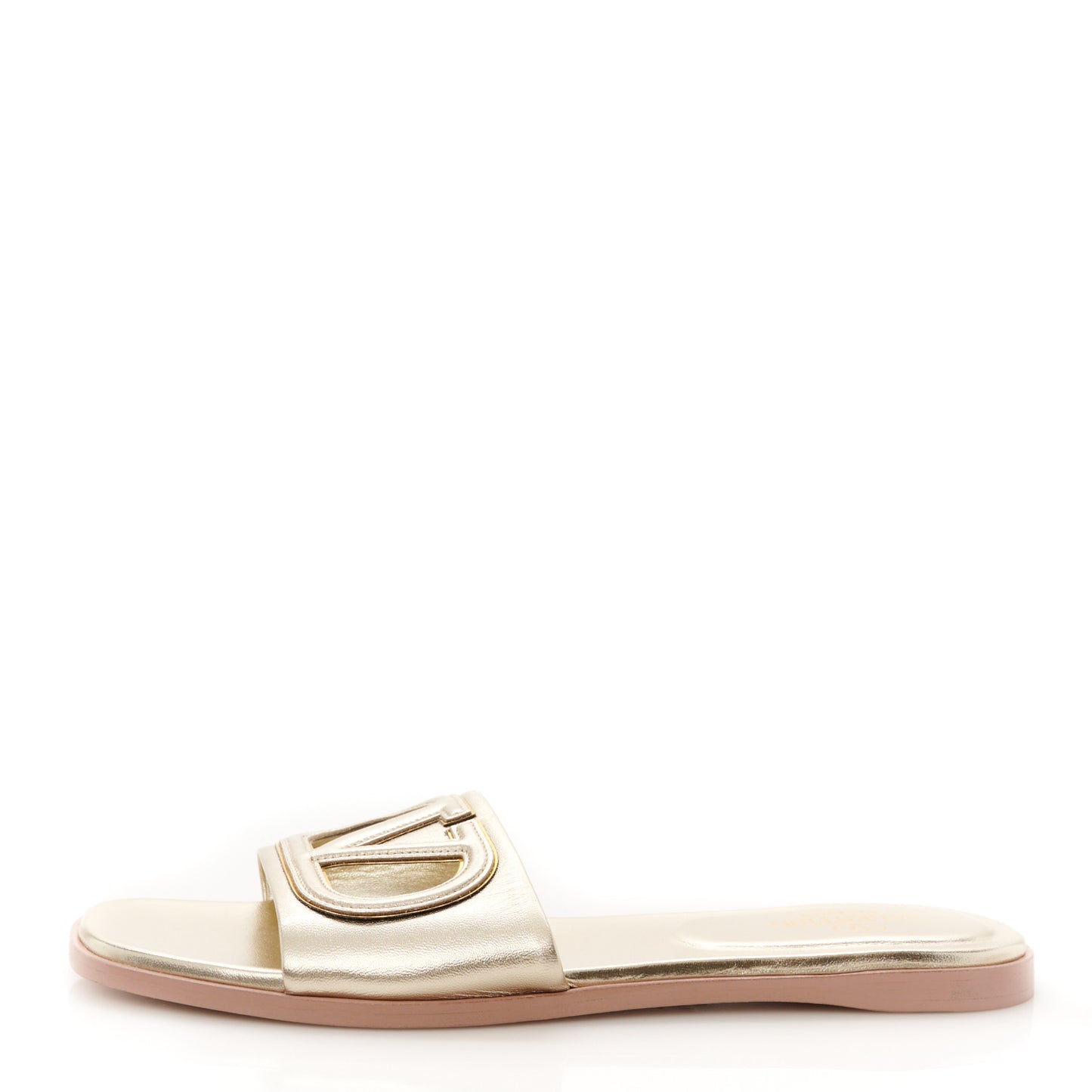 Metallic Nappa Vlogo Flat Slide Sandals 39 Antique Brass