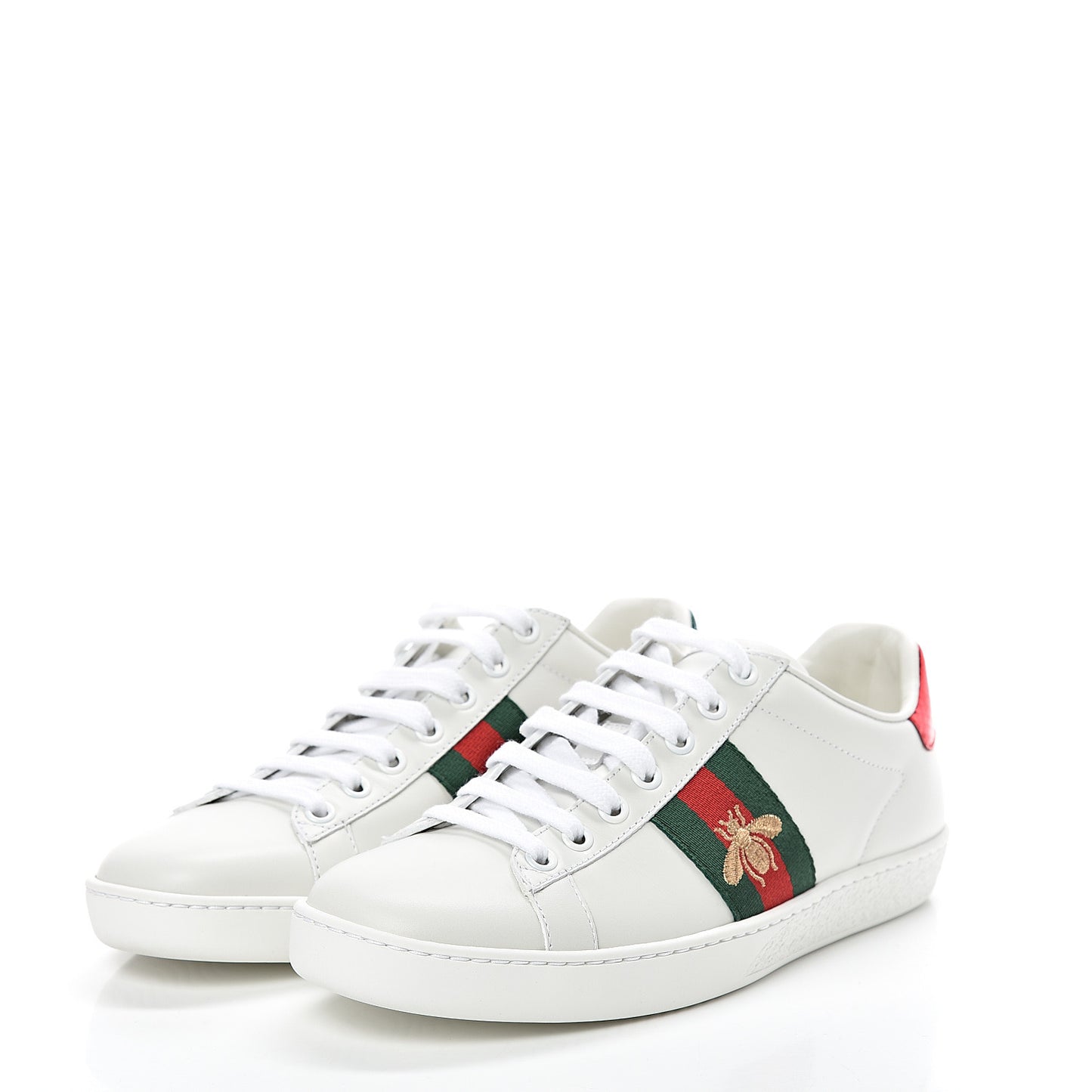 Calfskin Ayers Bee Embroidered Womens Ace Sneakers 37 White Green