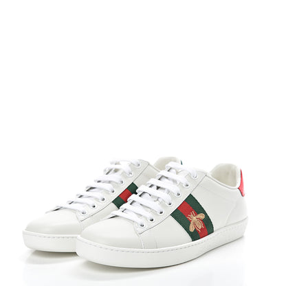 Gucci Calfskin Ayers Bee Embroidered Womens Ace Sneakers 37 White Green 3 of 9