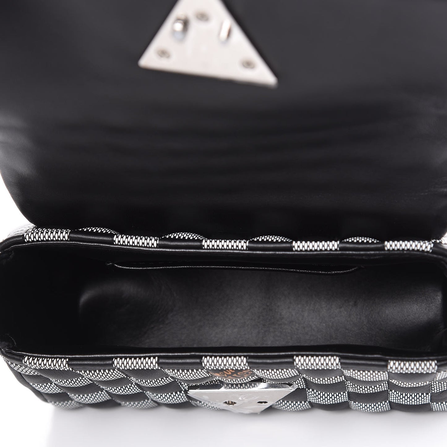Calfskin Damier Twist Shoulder Bag BB Black White
