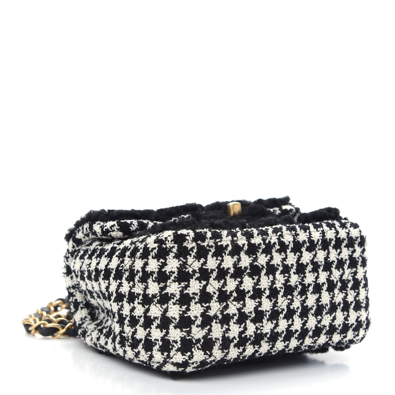 Chanel Shearling Tweed Quilted Mini Square Flap Bag Black White 4 of 9
