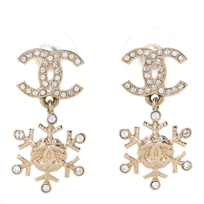 Chanel Crystal Snowflake CC Drop Earrings Gold 1 of 5