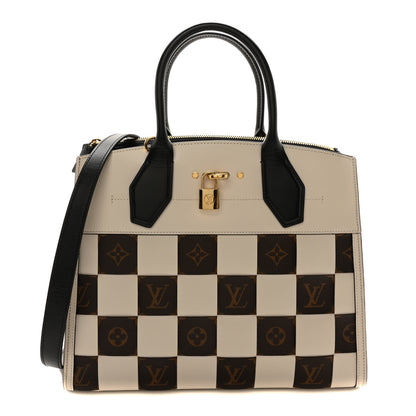 Louis Vuitton Calfskin Monogram Damier Tressage City Steamer MM Creme 1 of 9