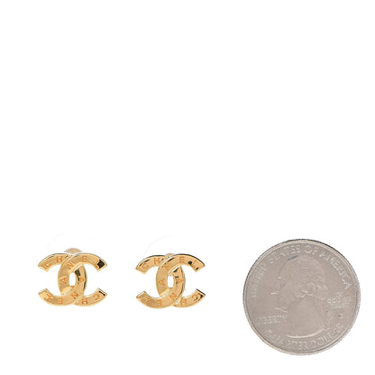 Chanel Metal CC Paris Button Stud Earrings Gold 2 of 4