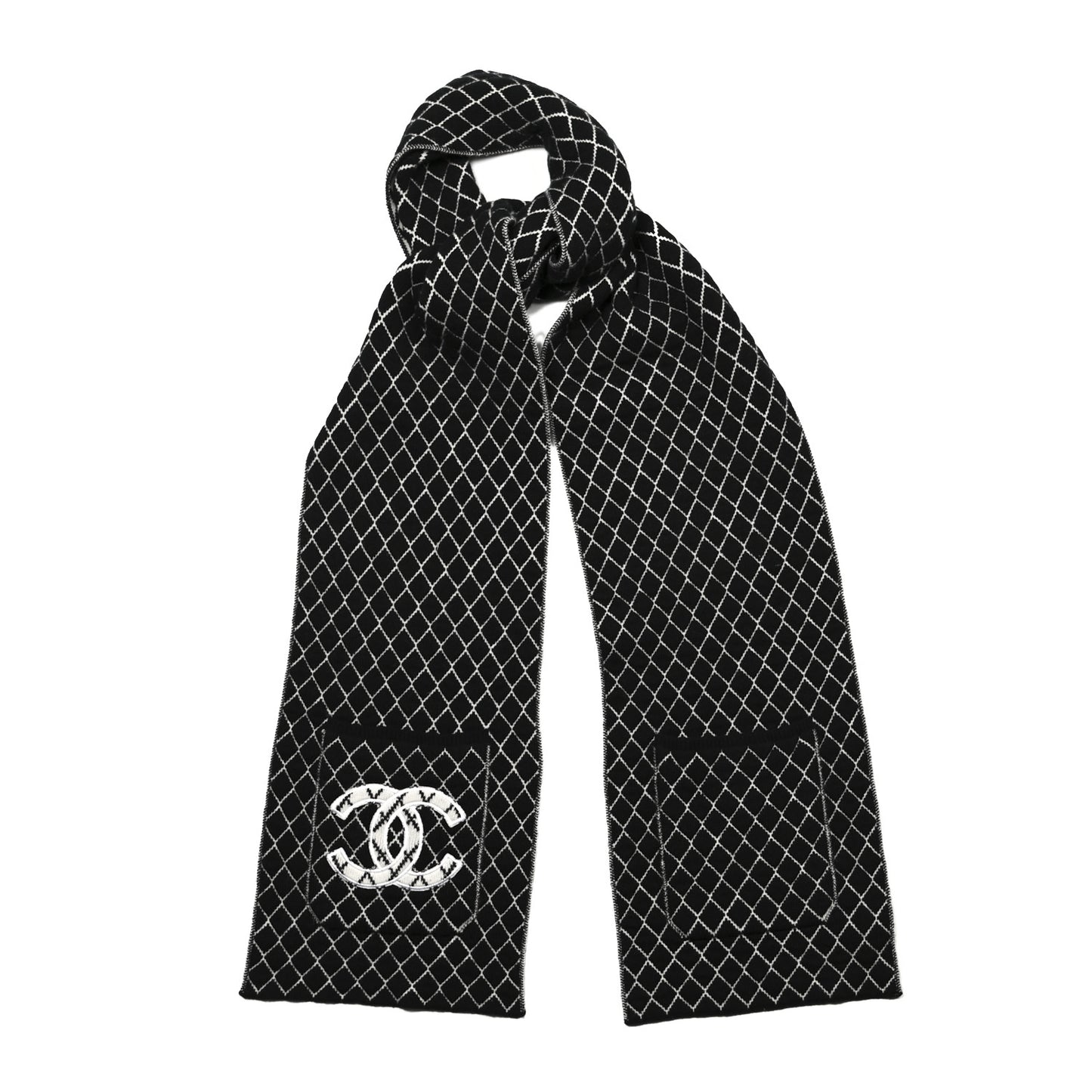 Cashmere CC Pocket Scarf Black White