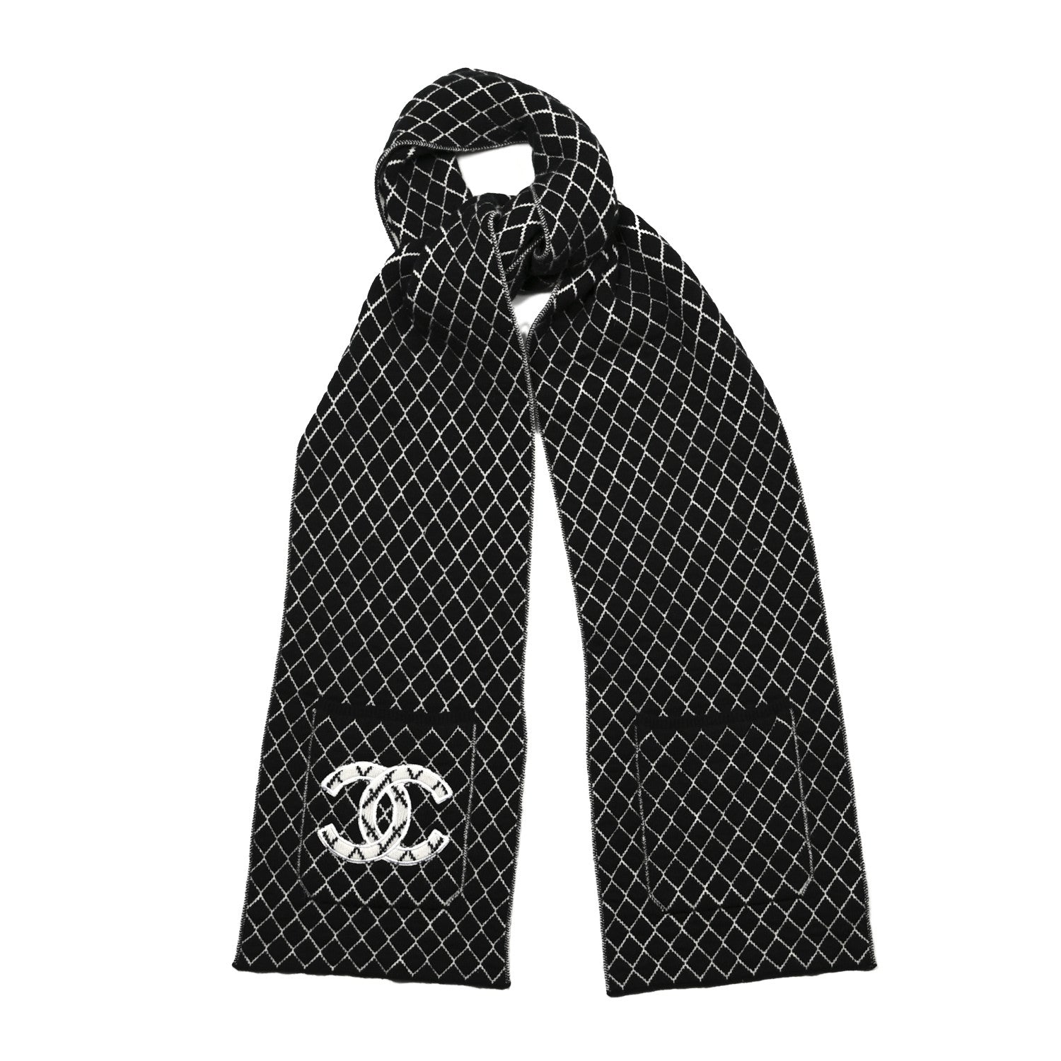 Chanel Cashmere CC Pocket Scarf Black White 1 of 4