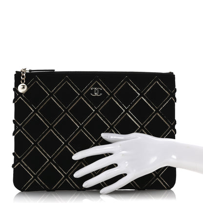 Chanel Velvet Sequin Diamond Quilted Medium Cosmetic Case Black Gold 2 of 11