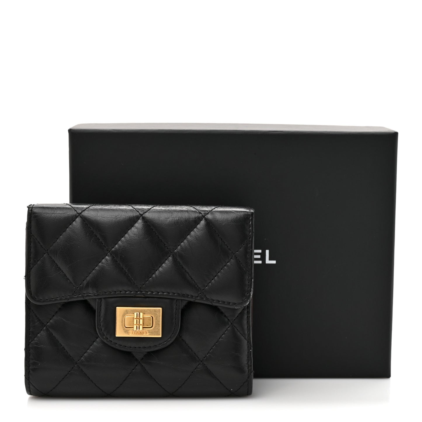 Aged Calfskin Quilted Reissue Compact Wallet Black