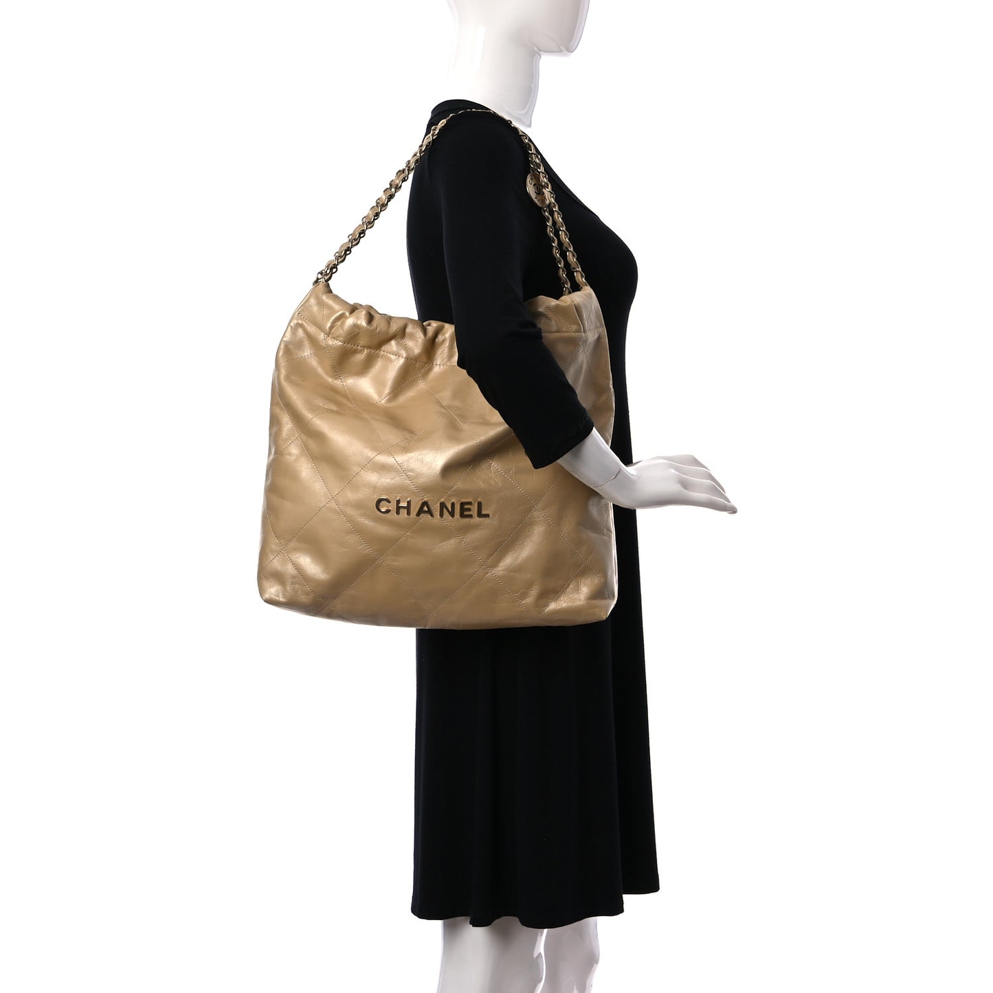 Shiny Crumpled Calfskin Quilted Chanel 22 Gold
