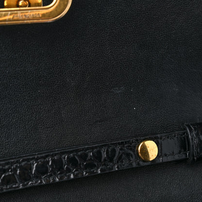Balenciaga Shiny Calfskin Crocodile Embossed Hourglass Chain Bag Black 9 of 10