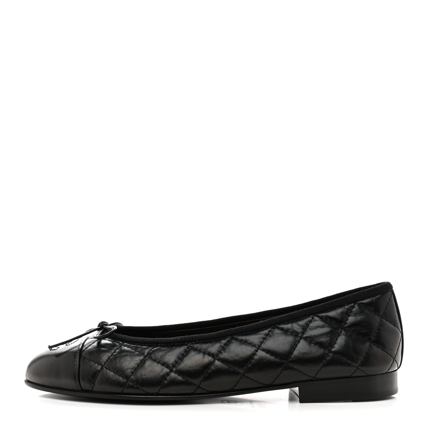 Aged Calfskin Quilted CC Cap Toe Ballerina Flats 37.5 Black
