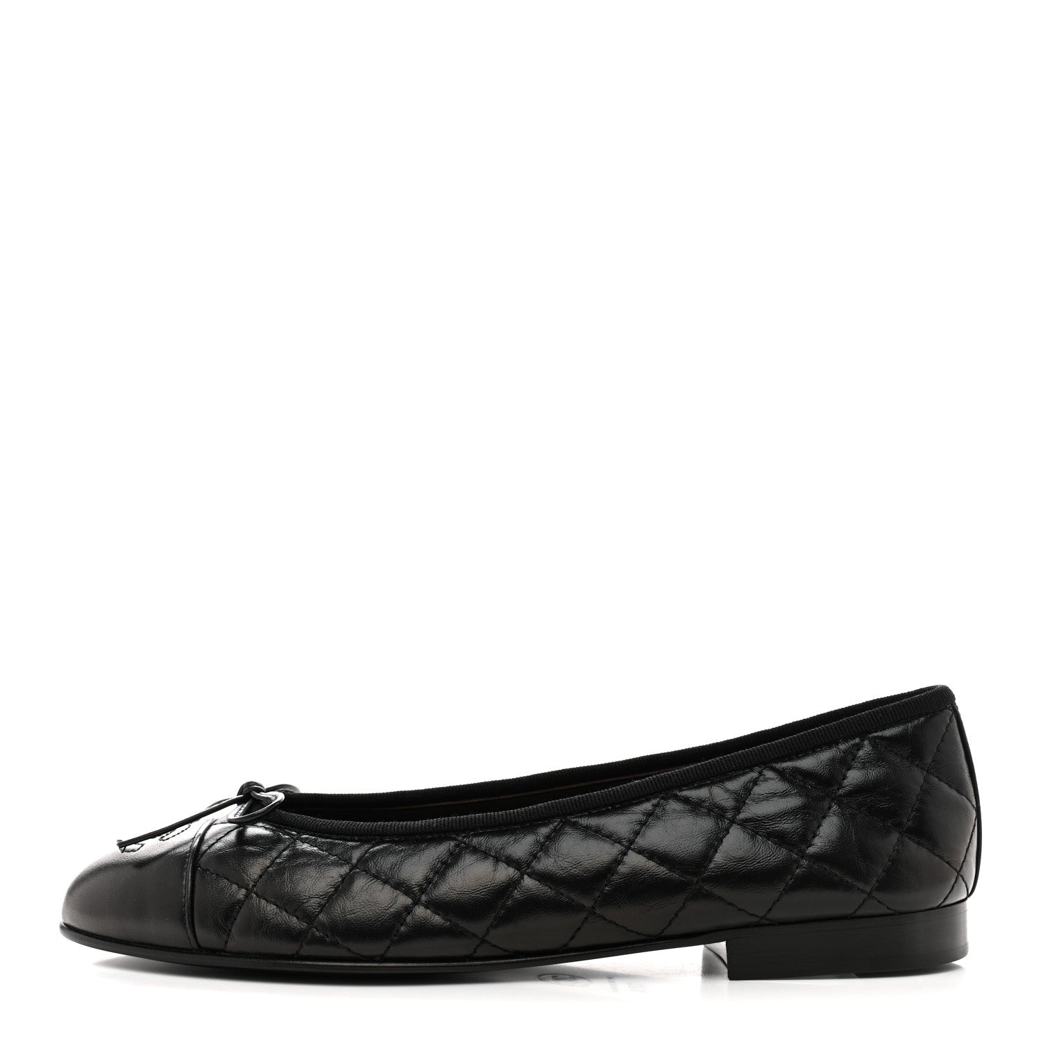 Chanel Aged Calfskin Quilted CC Cap Toe Ballerina Flats 37.5 Black 1 of 10