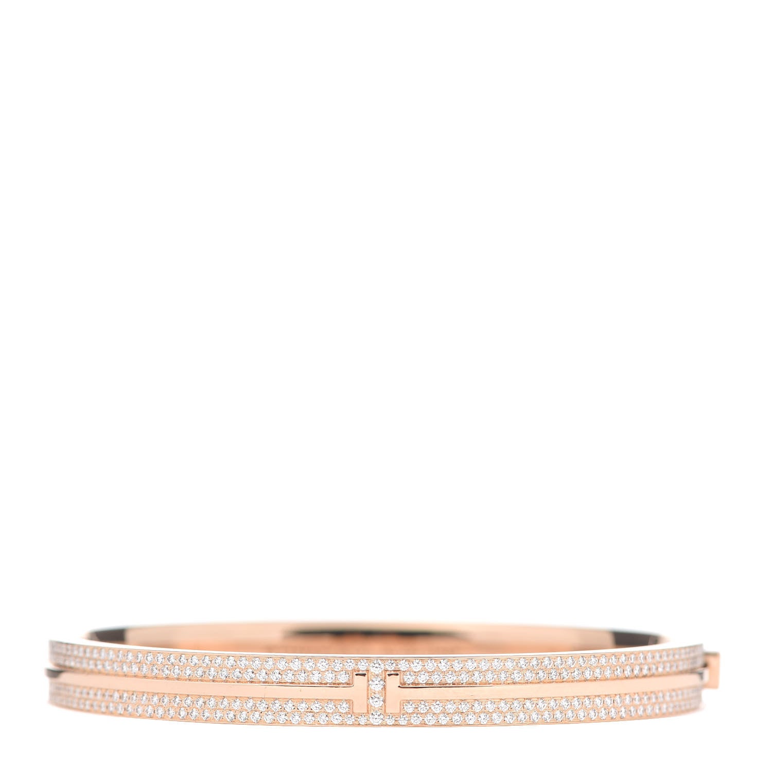 Tiffany 18K Rose Gold Diamond T Hinged Pave Bracelet 1 of 6