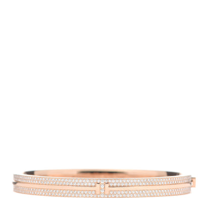 Tiffany 18K Rose Gold Diamond T Hinged Pave Bracelet 1 of 6