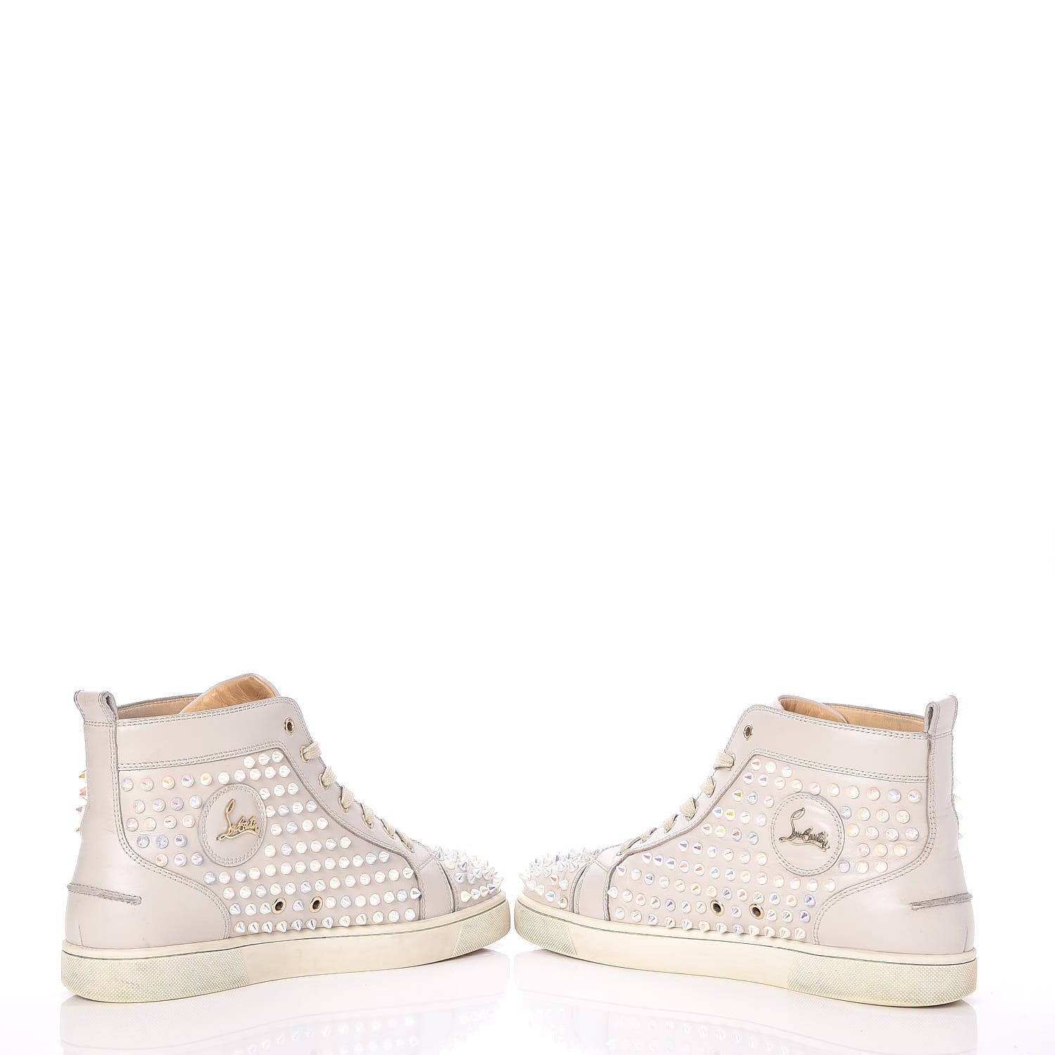 Christian Louboutin Mens Calfskin Louis Spikes Flat Sneakers 43.5 Light Gray 5 of 11