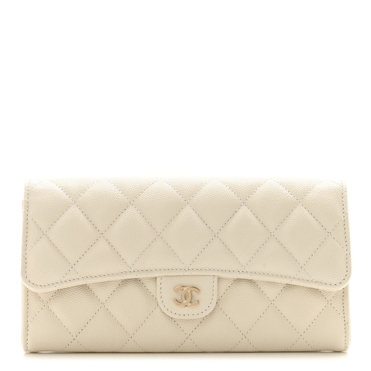 Caviar Quilted Large Gusset Flap Wallet White