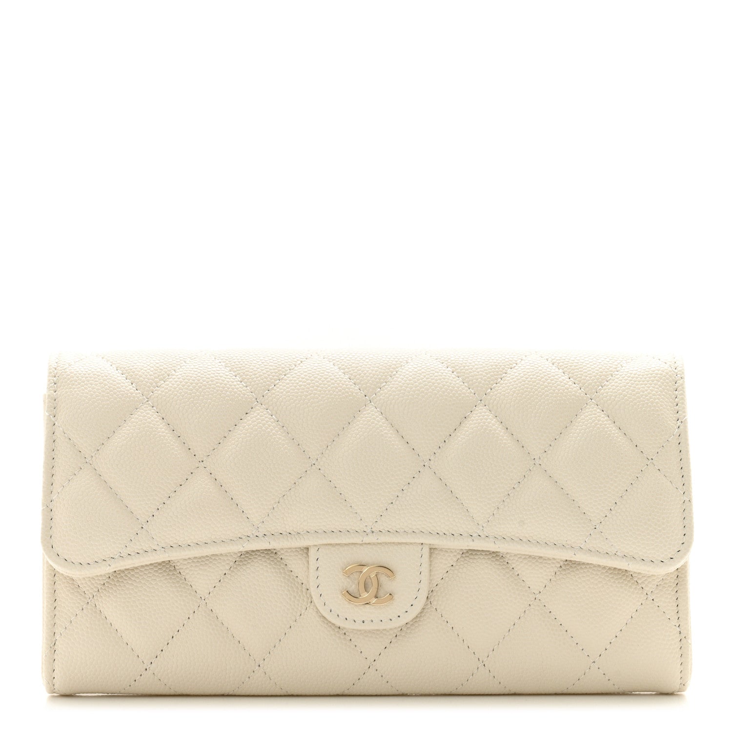 Chanel Caviar Quilted Large Gusset Flap Wallet White 1 of 13
