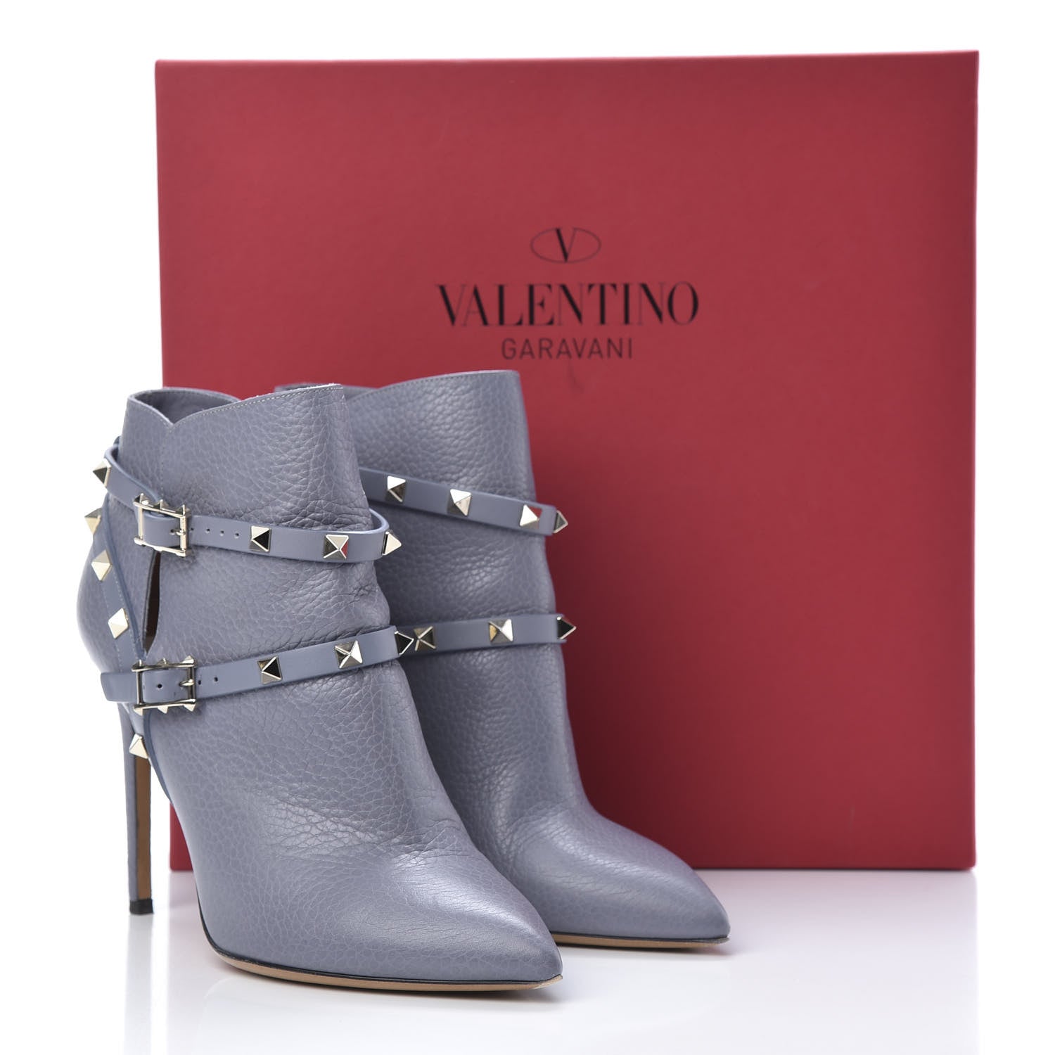 Valentino Garavani Grained Calfskin Rockstud Double Buckle 100mm Ankle Boots 39 Light Stone 13 of 13