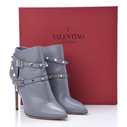 Valentino Garavani Grained Calfskin Rockstud Double Buckle 100mm Ankle Boots 39 Light Stone 13 of 13