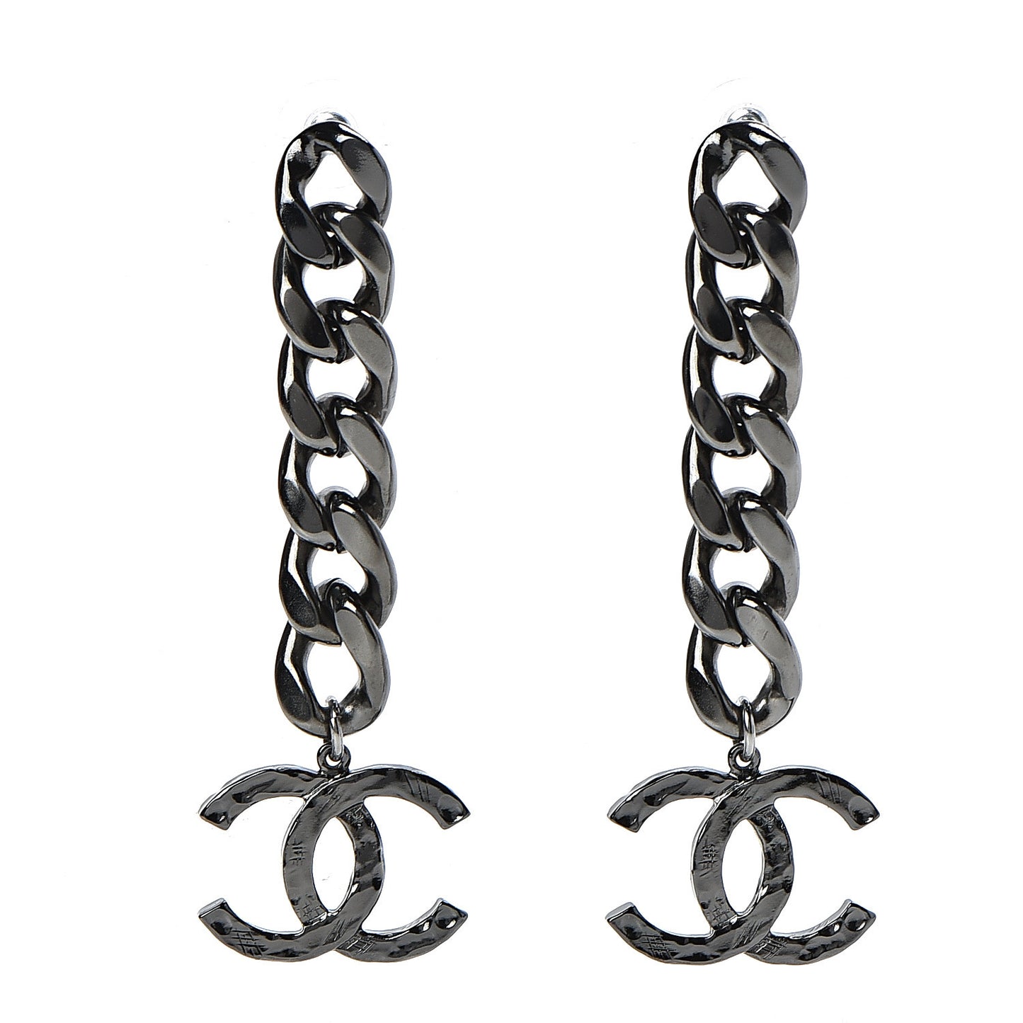 Metal CC Pick Drop Earrings Ruthenium