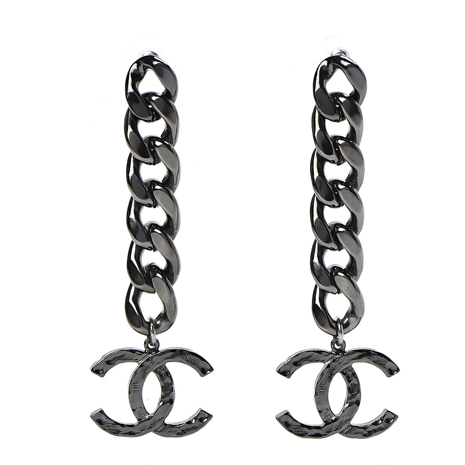 Chanel Metal CC Pick Drop Earrings Ruthenium 1 of 5