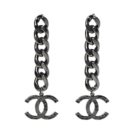 Chanel Metal CC Pick Drop Earrings Ruthenium 1 of 5