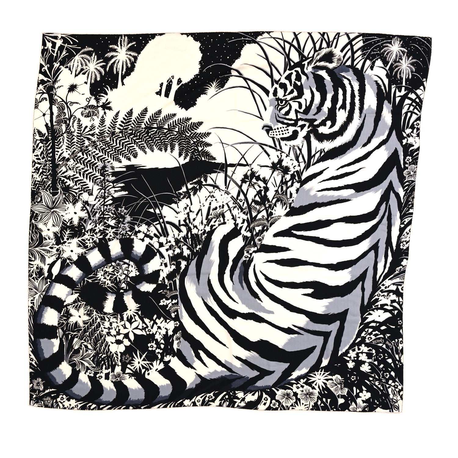 Hermes Cashmere Silk Tyger Tyger Shawl 140 Black White Gris 1 of 4