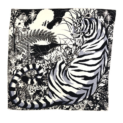 Hermes Cashmere Silk Tyger Tyger Shawl 140 Black White Gris 1 of 4