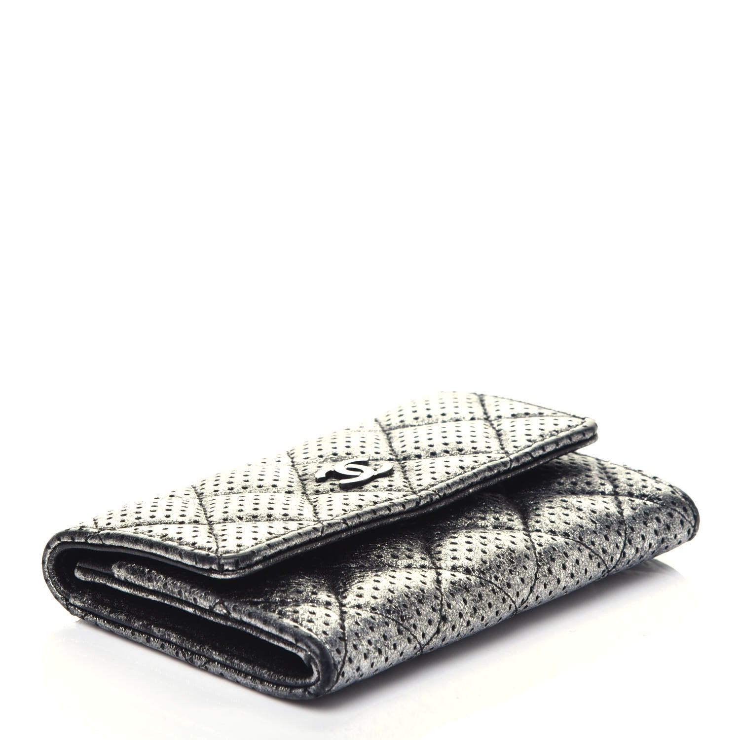 Chanel Metallic Calfskin Perforated Quilted Card Holder Grey 4 of 8