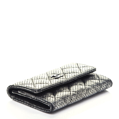 Chanel Metallic Calfskin Perforated Quilted Card Holder Grey 4 of 8