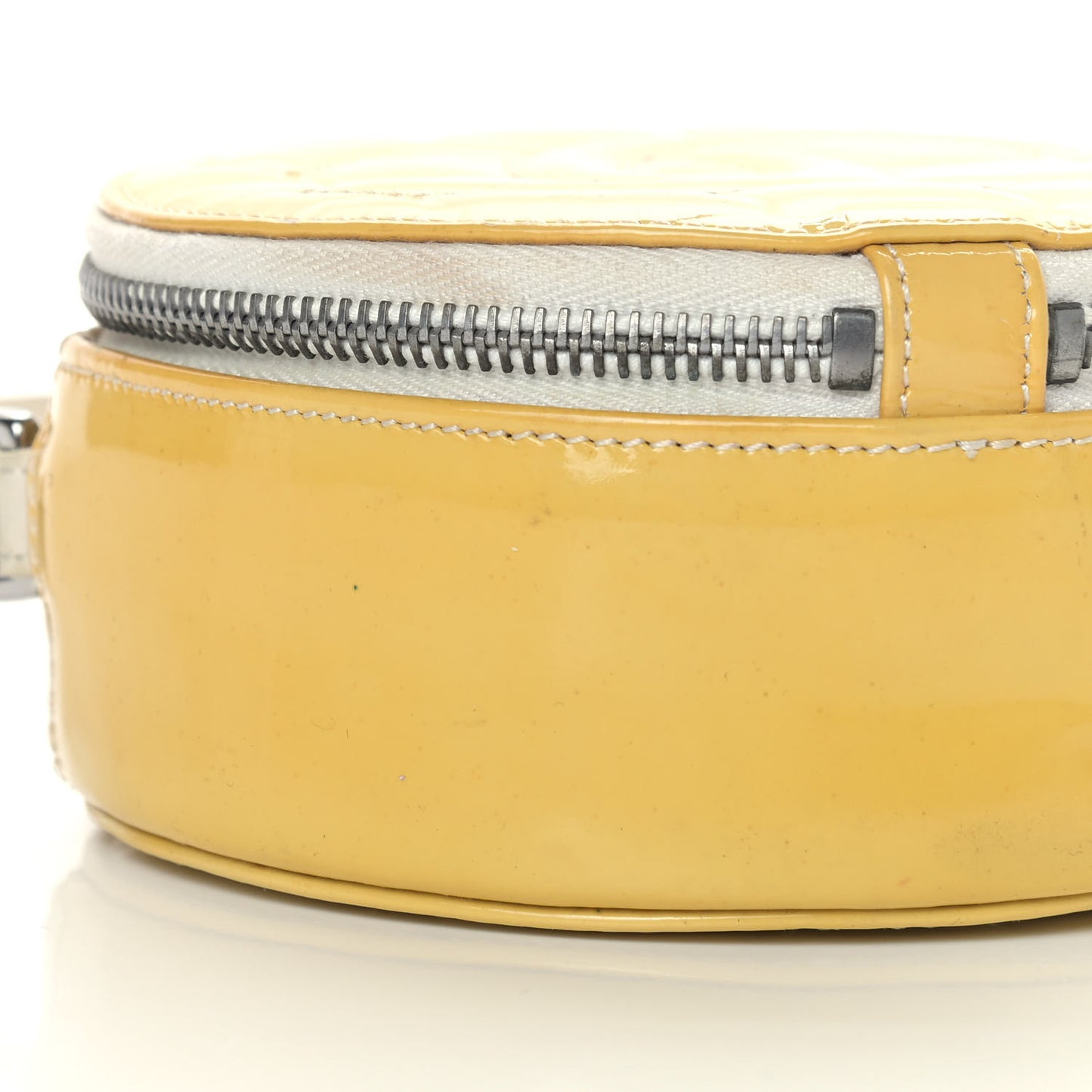 Patent Quilted CC Chocolate Bar Round Shoulder Bag Yellow